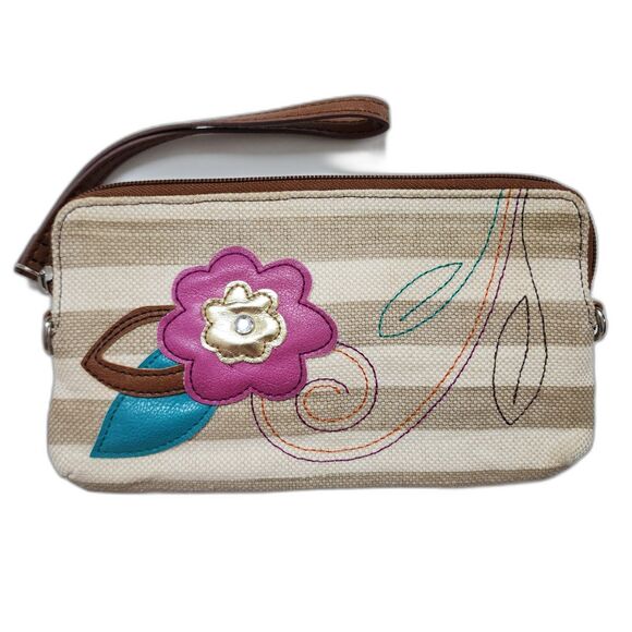 Relic Striped Flower Canvas Wristlet Bag Purse - Picture 1 of 7